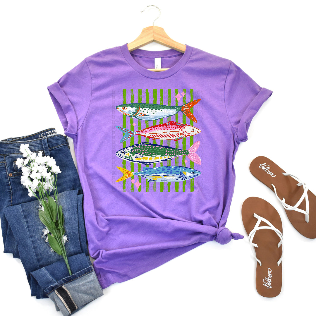 Multicolored fish stacked GREEN strips (OHDD) DTF Transfer