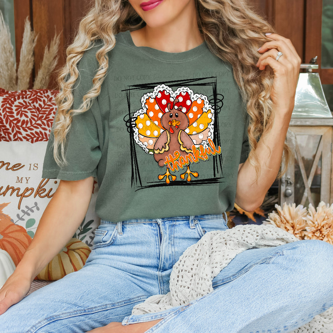 Thankful turkey brushstroke frame (Texasgal) DTF Transfer