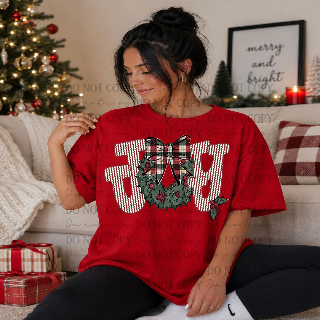 JOY with wreath and plaid bow (SG) DTF Transfer