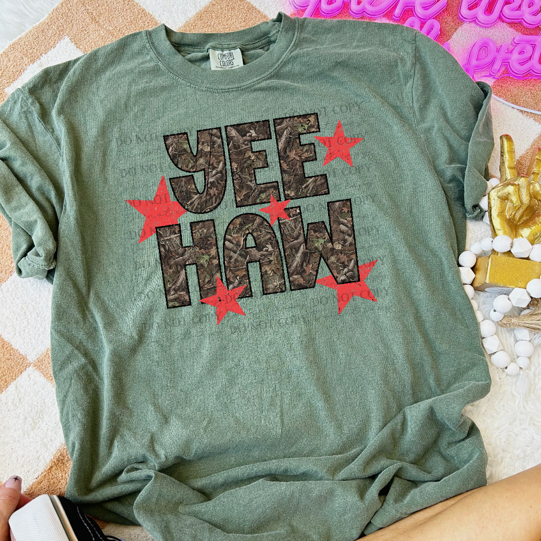 Yee haw camo with red stars (Scarlow) DTF Transfer