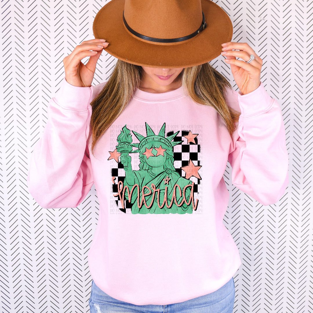 Merica lady liberty pink star eyes (OHDD) DTF Transfer