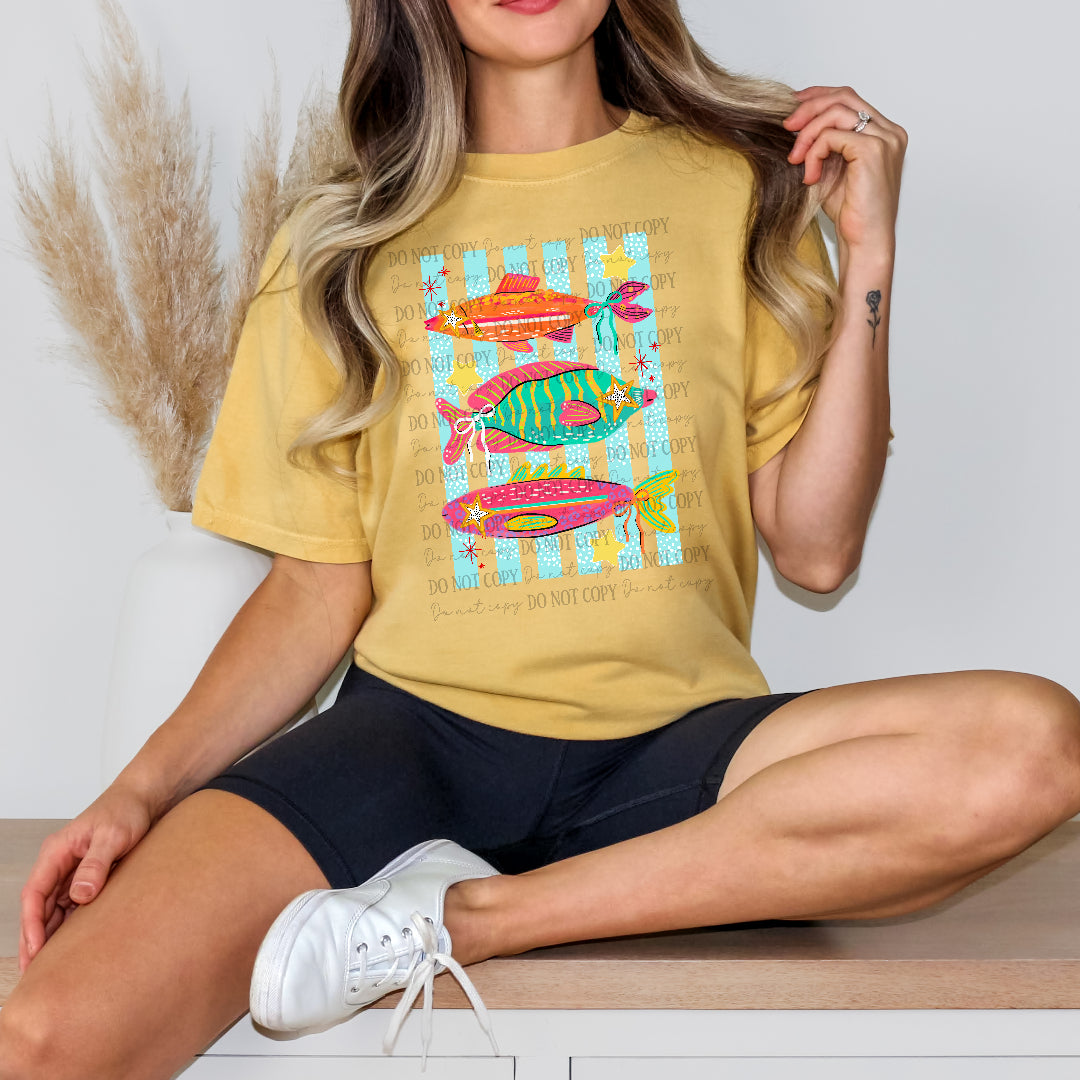 3 fish orange green and pink (Carter) DTF Transfer