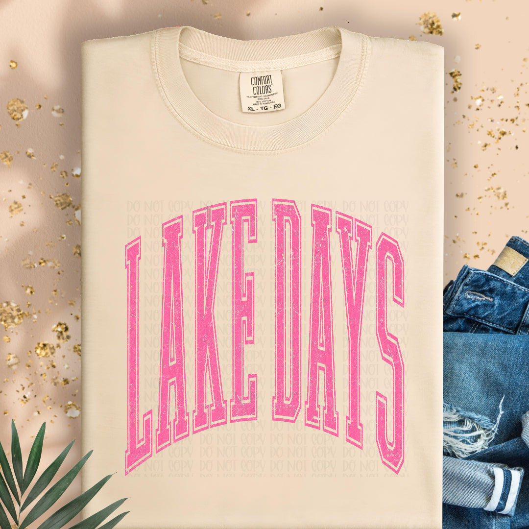 Lake days varsity arched PINK (Scarlow) DTF Transfer