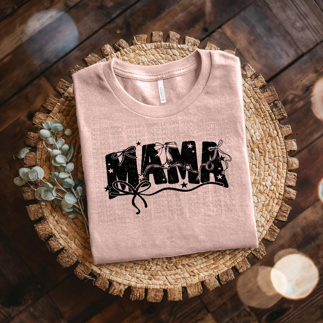Mama w bows (black distressed) (Scarlow) DTF Transfer