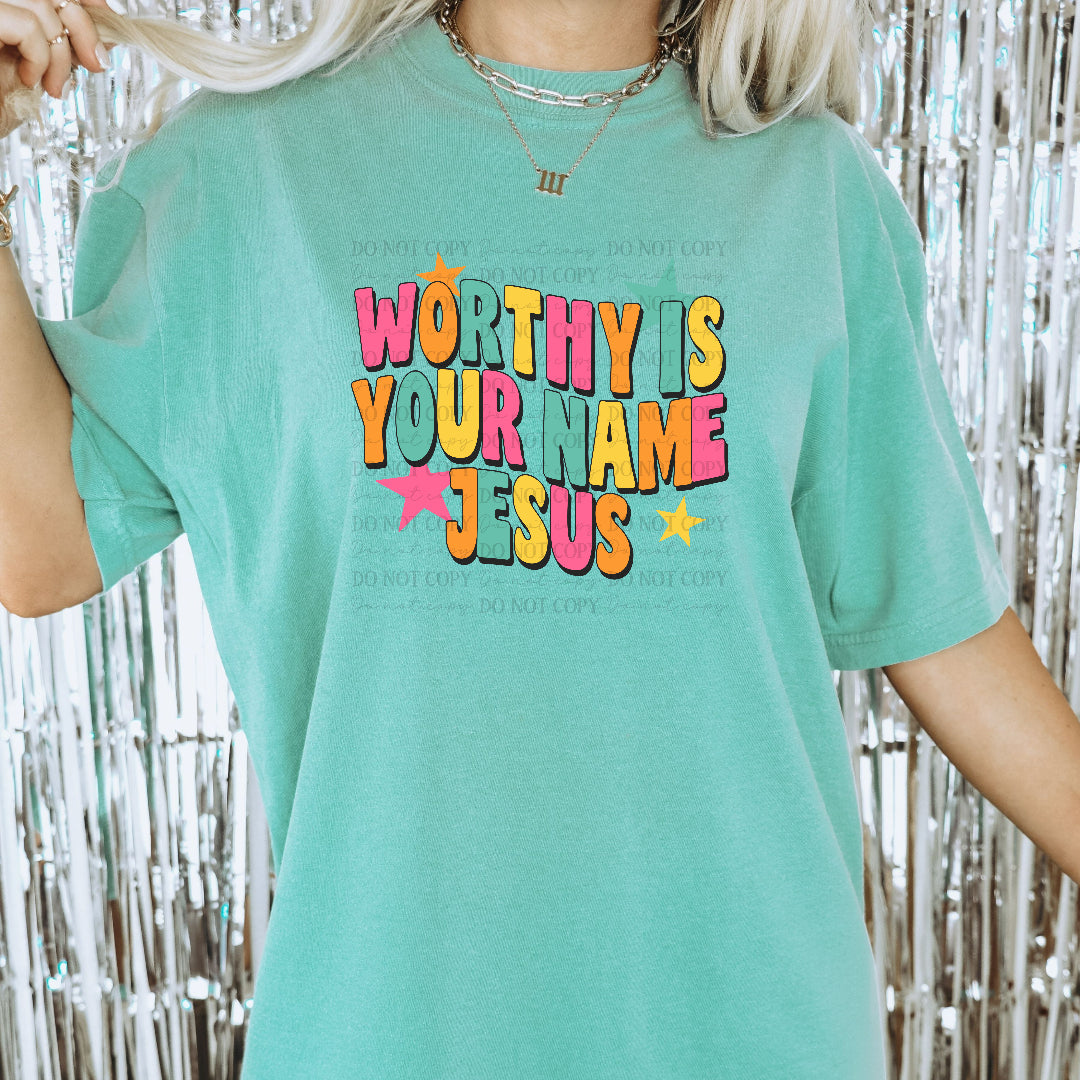 Worthy is your name Jesus colorful stars (Scarlow) DTF Transfer