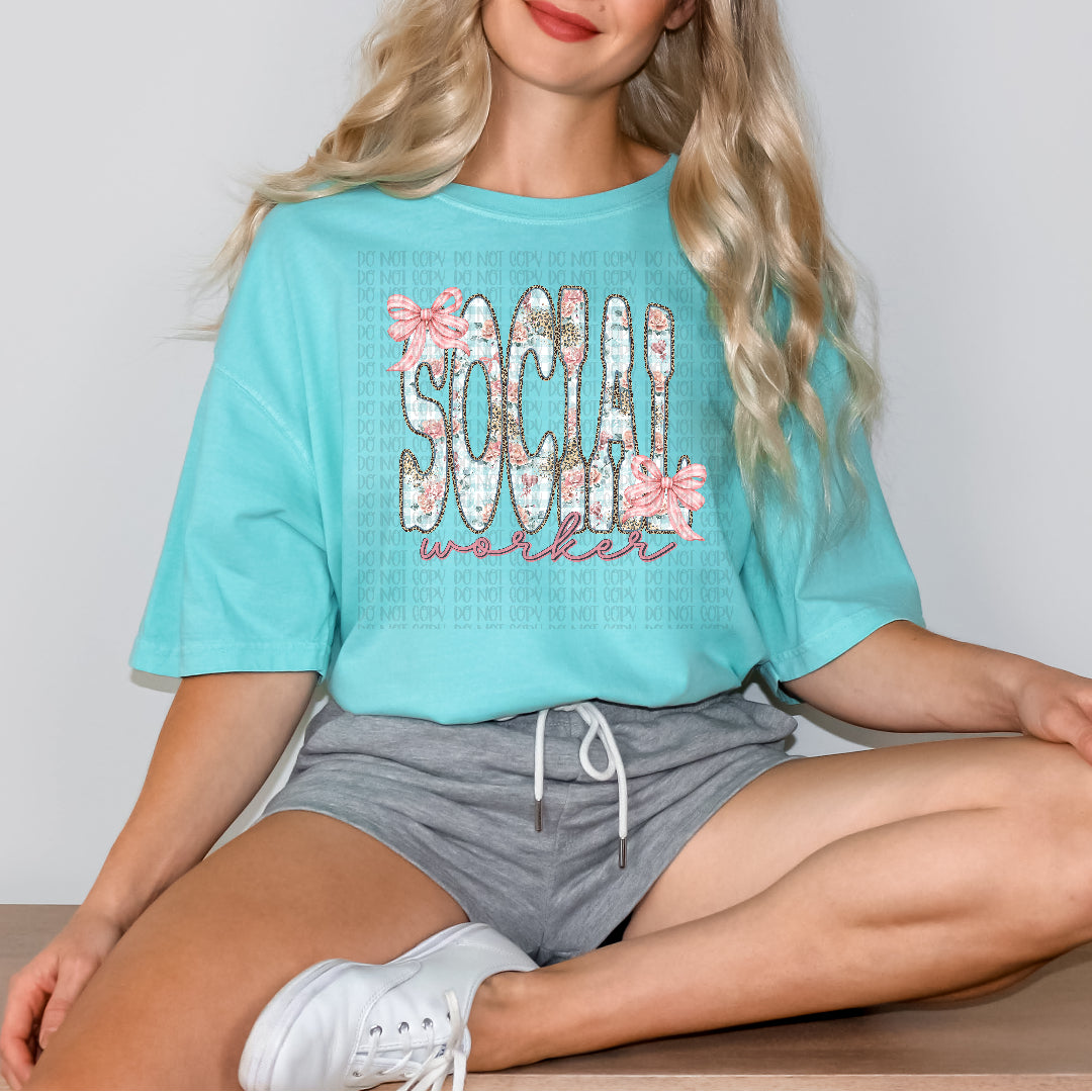 Social worker floral with bows Sunday Special DTF transfer