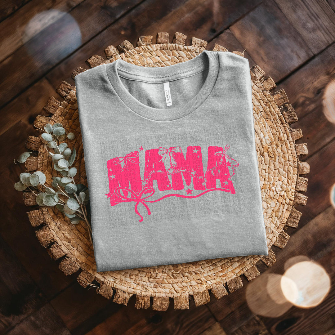 Mama w bows (pink distressed) (Scarlow) DTF Transfer