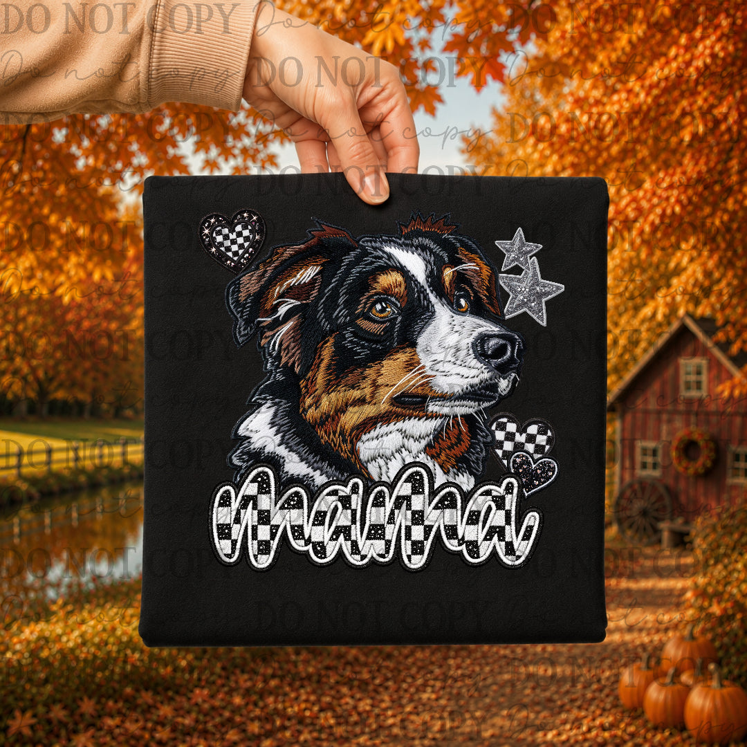 Australian Shepard dog mama with checkered and stars (DKDBK) DTF Transfer