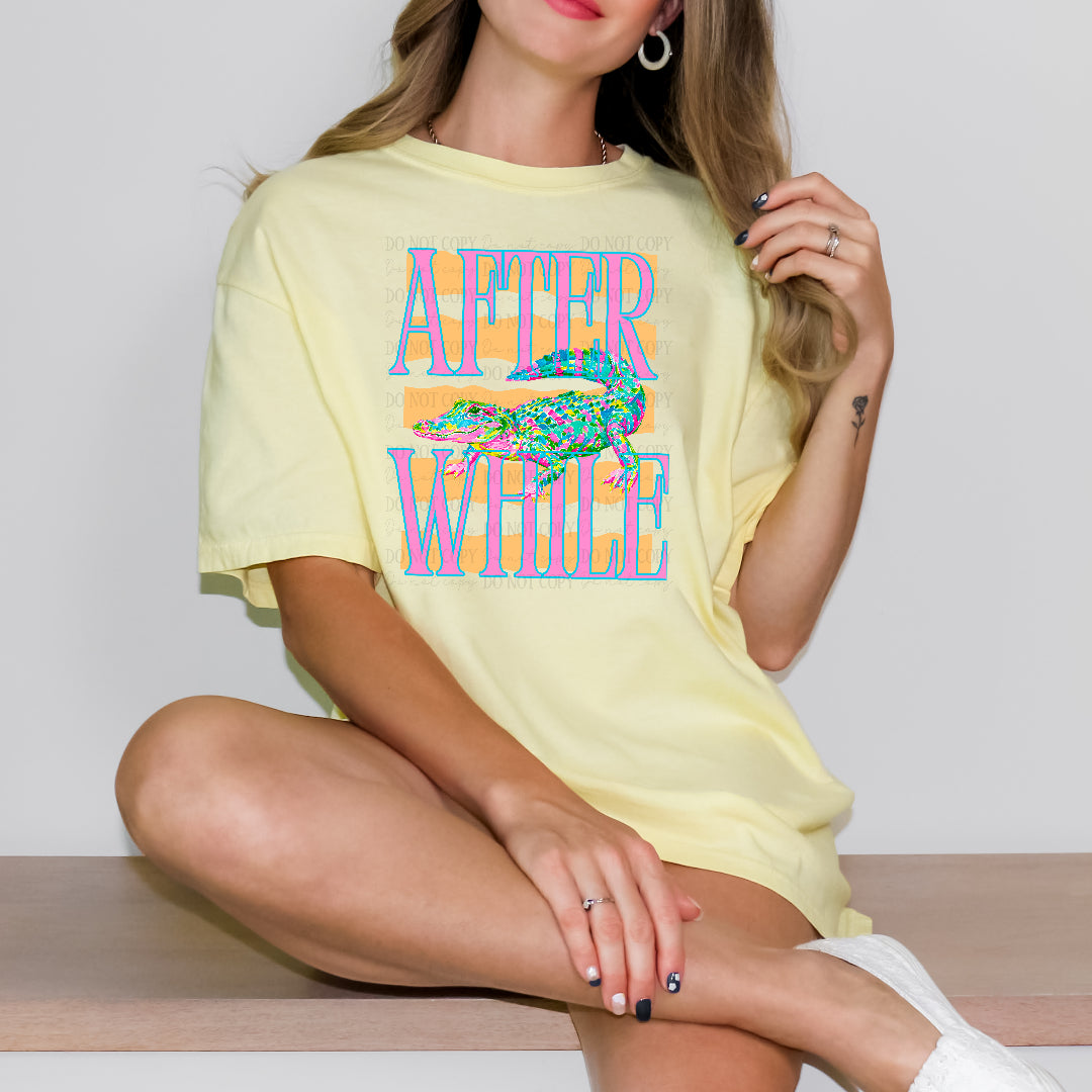 After while crocodile YELLOW stripes rainbow crocodile (Kayndi) DTF Transfer
