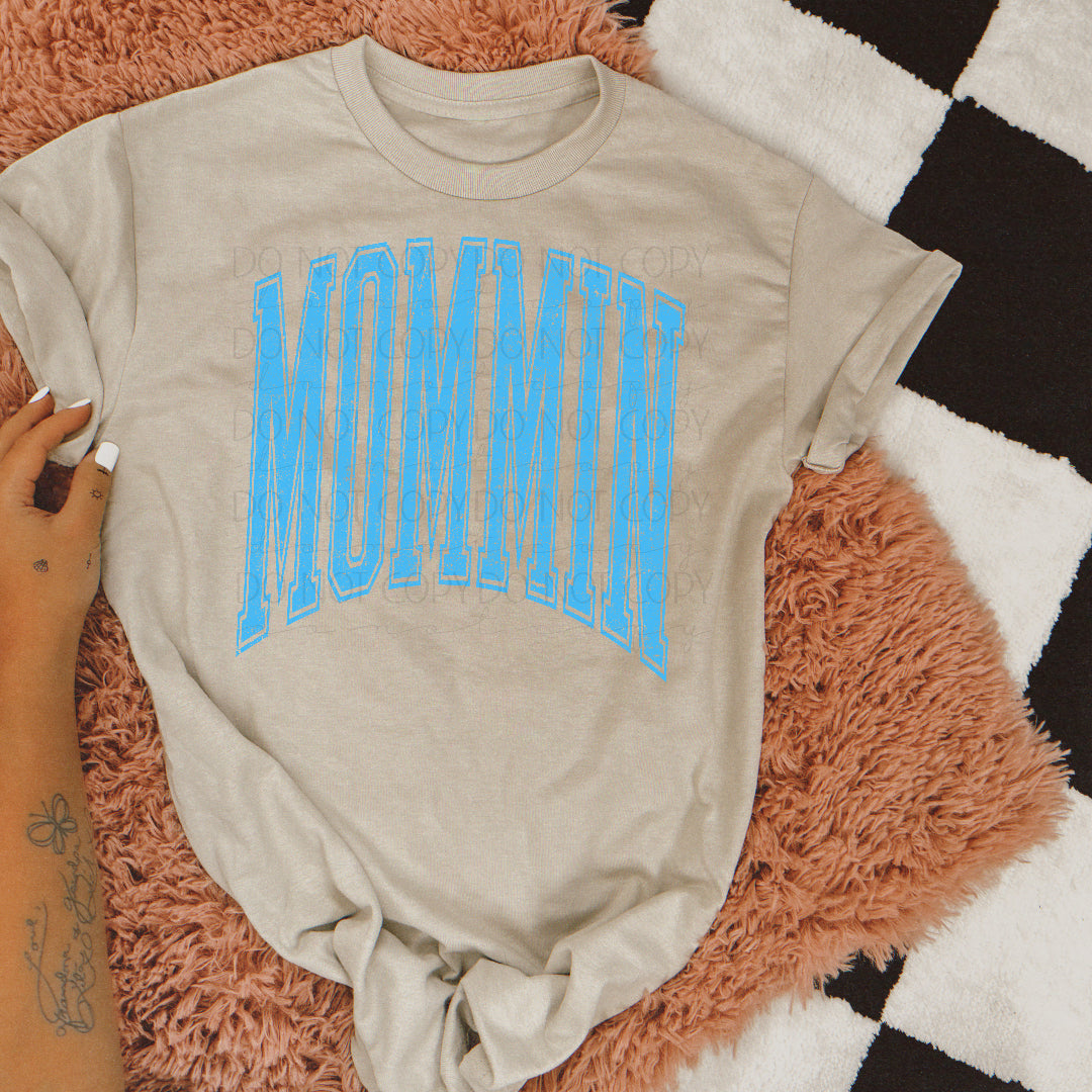 Mommin varsity arched BLUE (Scarlow) DTF Transfer