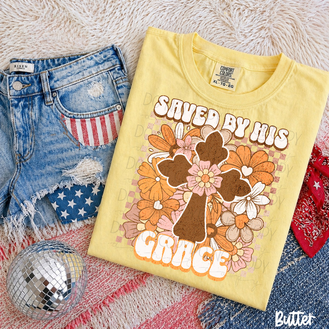 Saved by his grace orange flowers (Texasgal) DTF Transfer