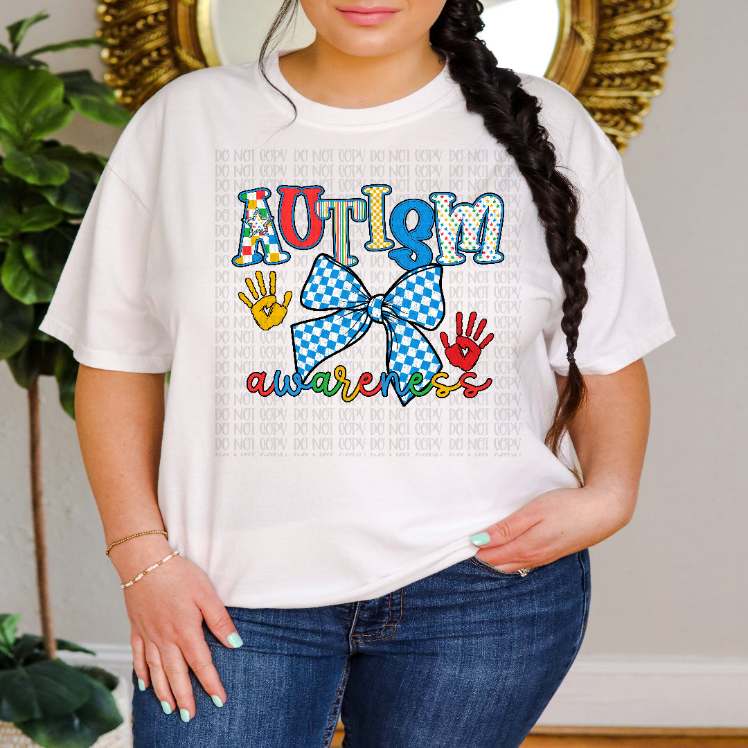 Autism awareness blue checkered bow (CARTER) DTF Transfer