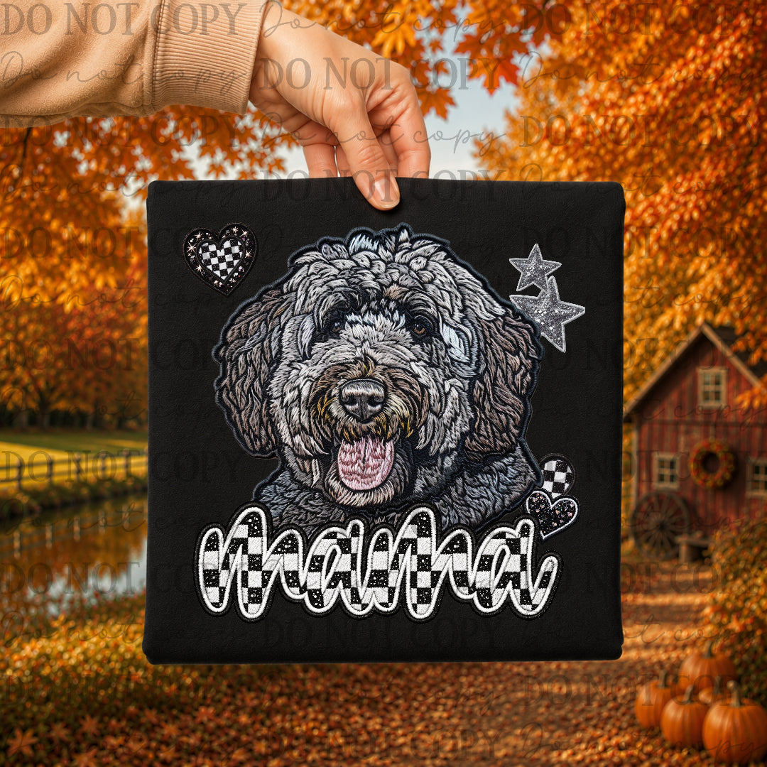 Berna doodle dog mama with checkered and stars (DKDBK) DTF Transfer