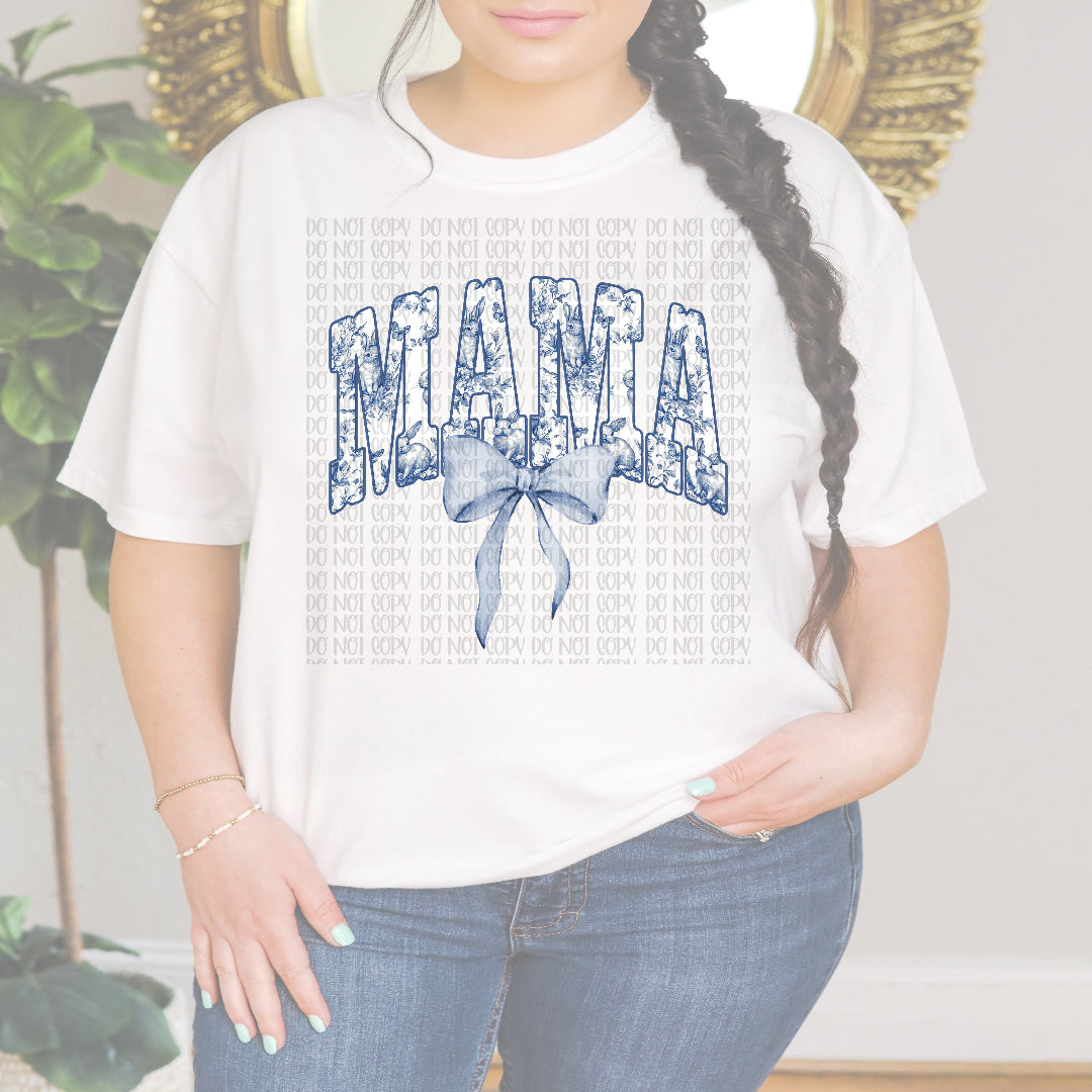 Mama blue and white floral filled (CARTER) DTF Transfer
