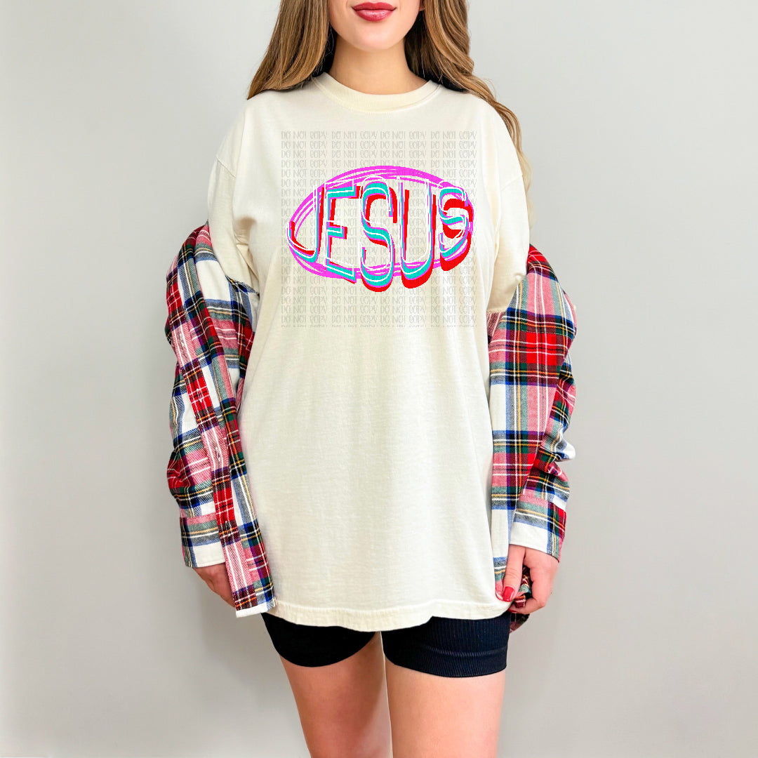 Jesus pink and red retro (EMD) DTF Transfer