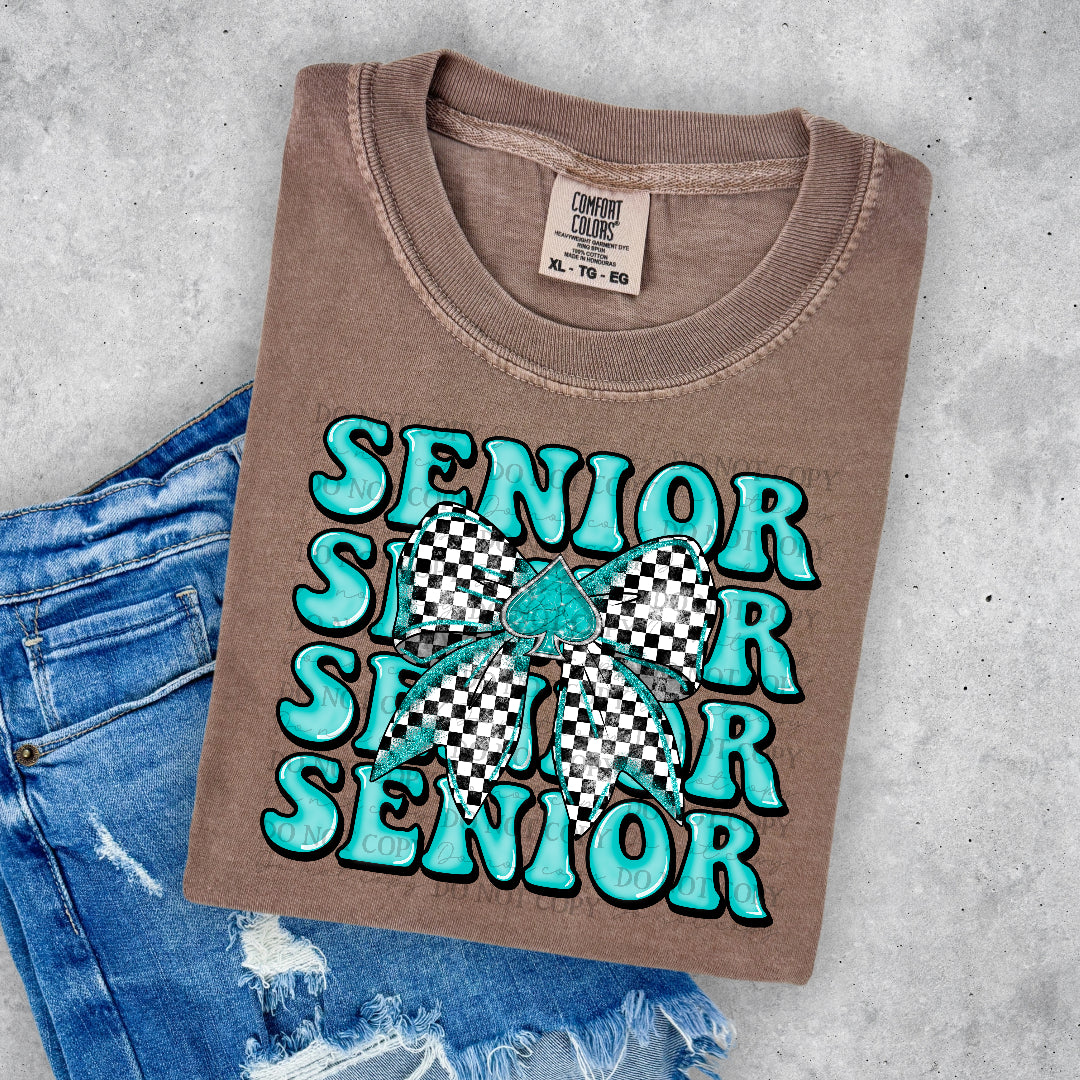 Senior stacked turquoise bow (JBD) DTF Transfer
