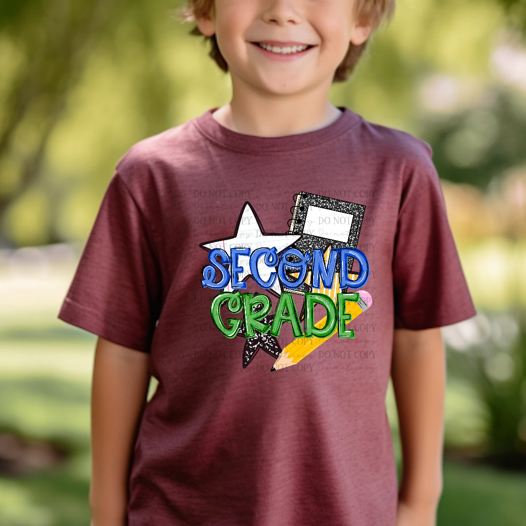 Second grade blue and green star and pencil (Carter) DTF Transfer