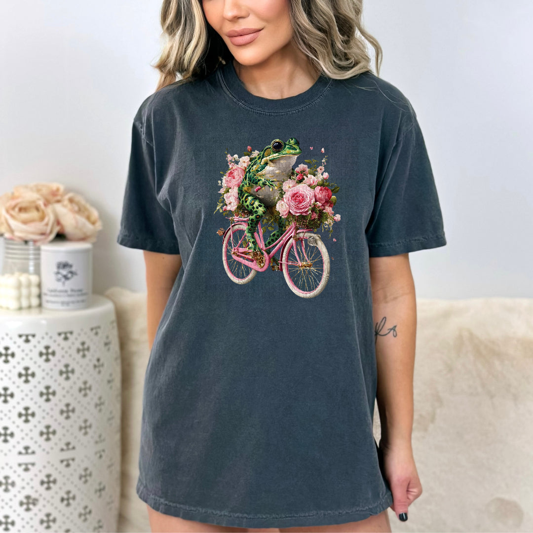 Frog riding floral bike (Wildflower) DTF Transfer