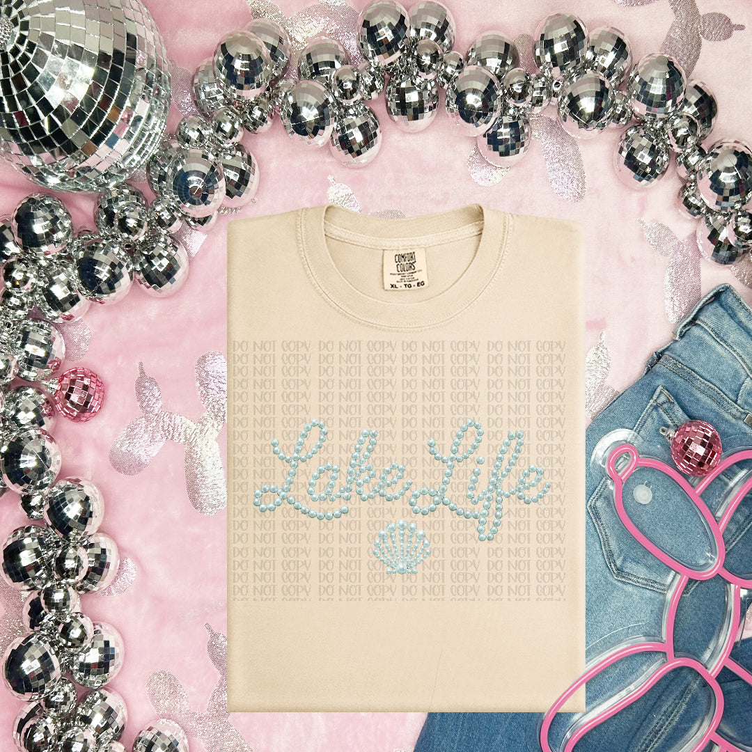 Lake life blue pearls DTF transfer