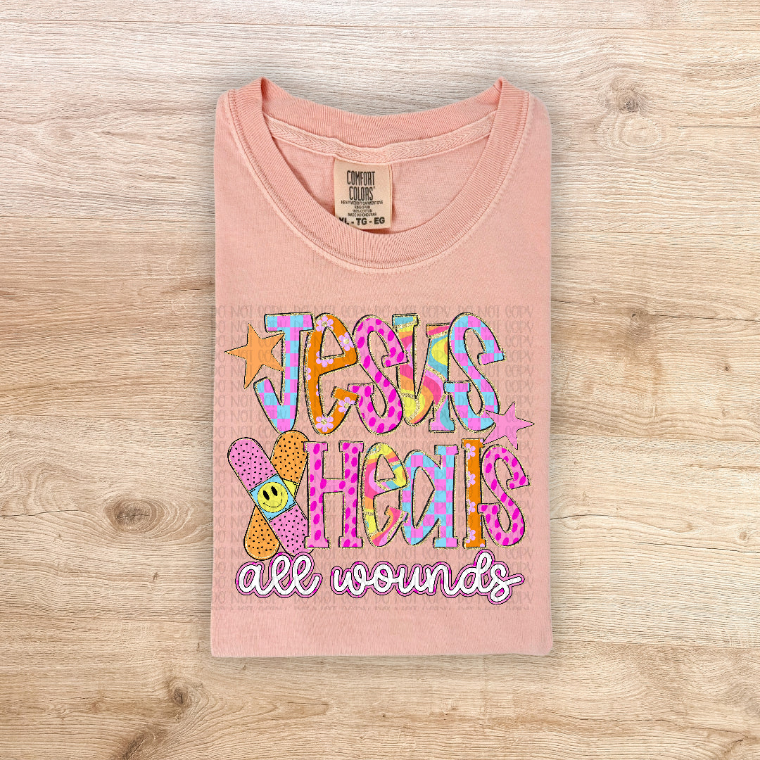 Jesus heals all wounds colorful (Carter) DTF Transfer