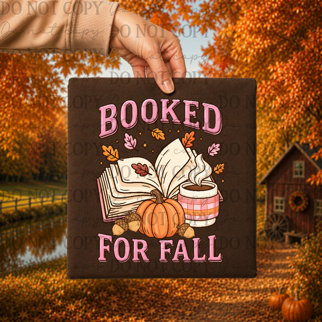 Booked for fall - Open book, coffee, pumpkin (NBC) DTF Transfer