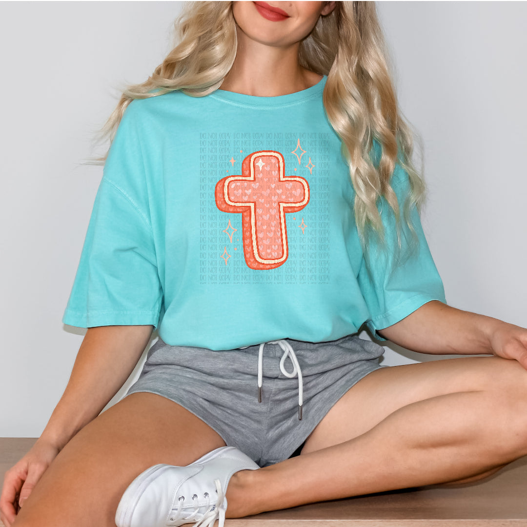 Peach heart cross DTF Transfer