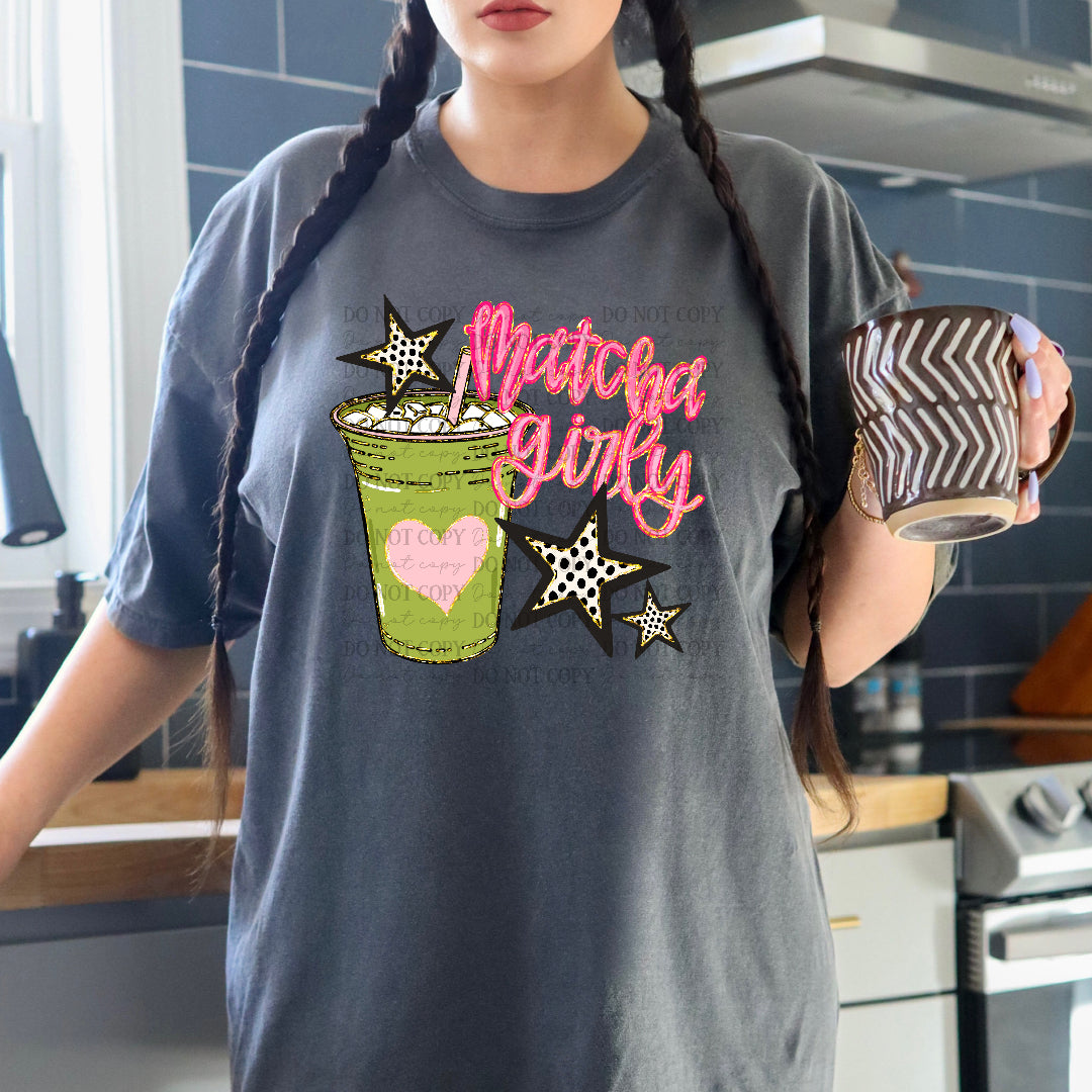 Matcha girly faux glitter outline (JBD) DTF Transfer