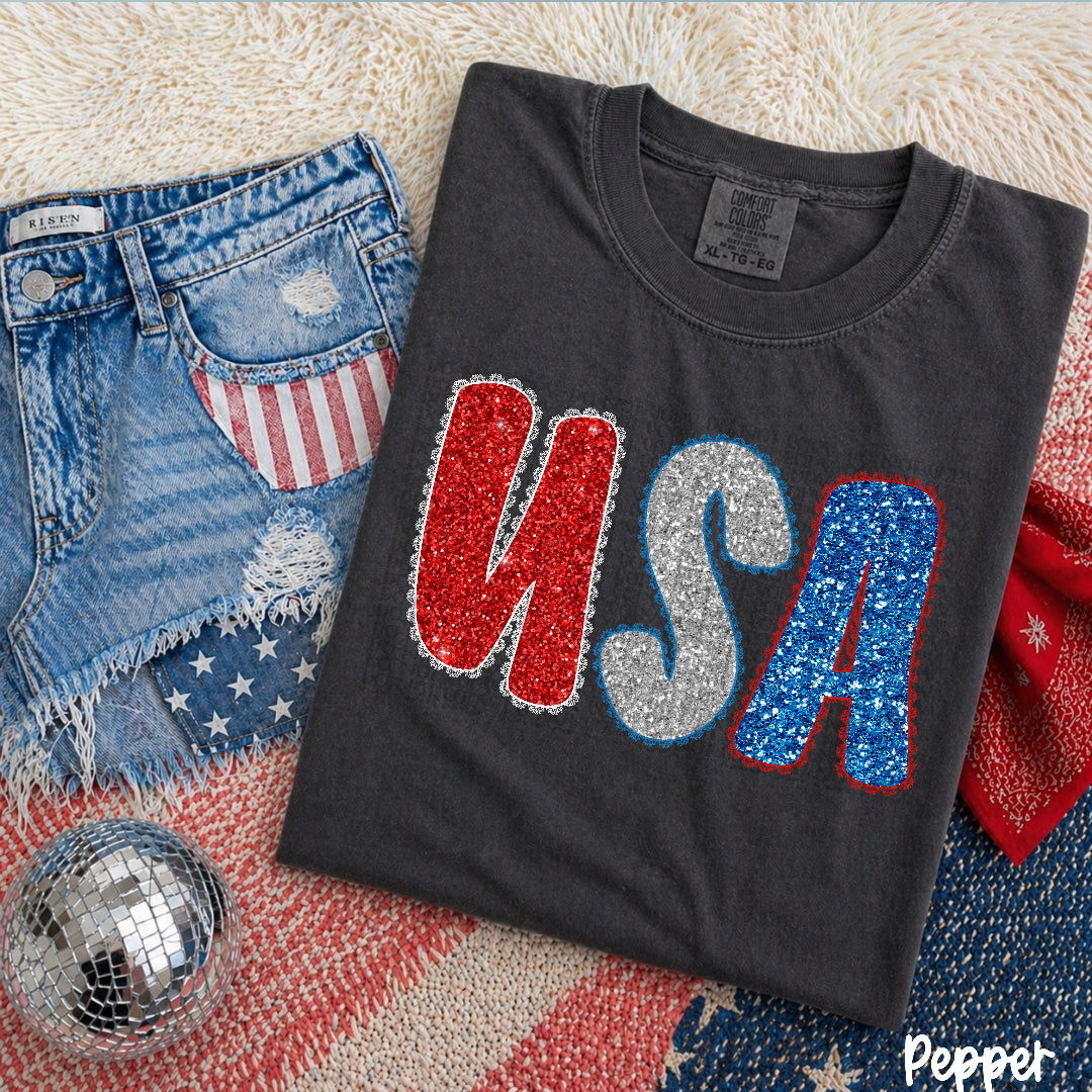 USA faux glitter filled lace outline (Carter) DTF Transfer