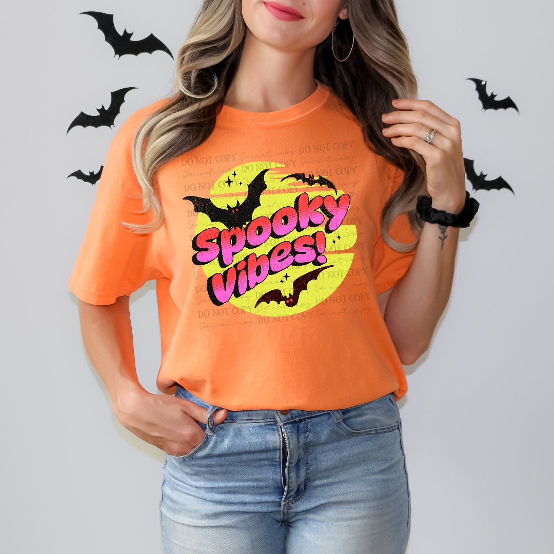 Spooky vibes bats and moon (Texasgal) DTF Transfer