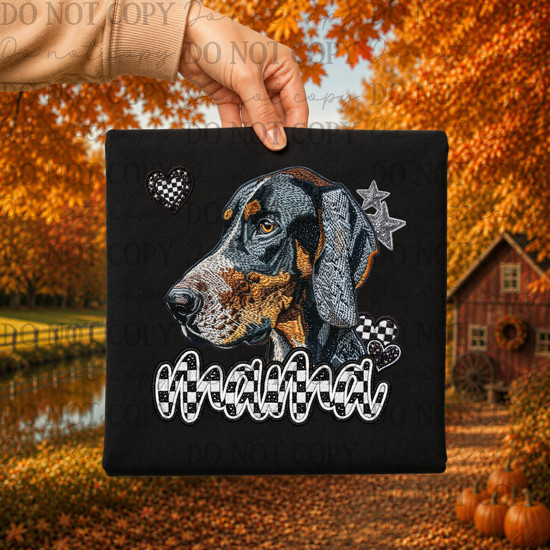 Blue tick coon hound dog mama with checkered and stars (DKDBK) DTF Transfer