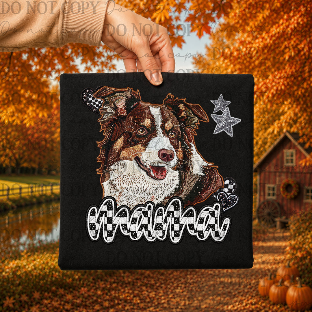 Border collie dog mama with checkered and stars (DKDBK) DTF Transfer