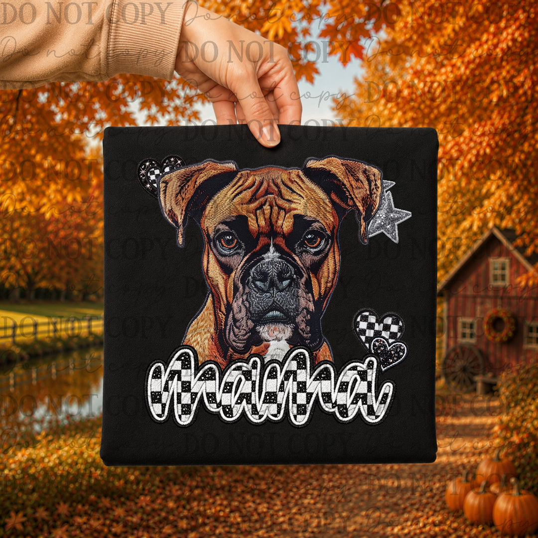 Boxer dog mama with checkered and stars (DKDBK) DTF Transfer