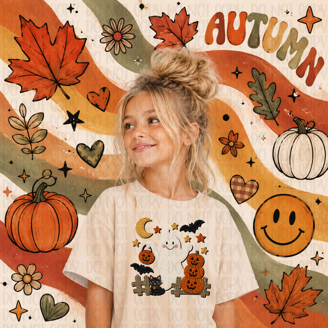 Ghost patch with bats and pumpkins (Scarlow) DTF Transfer