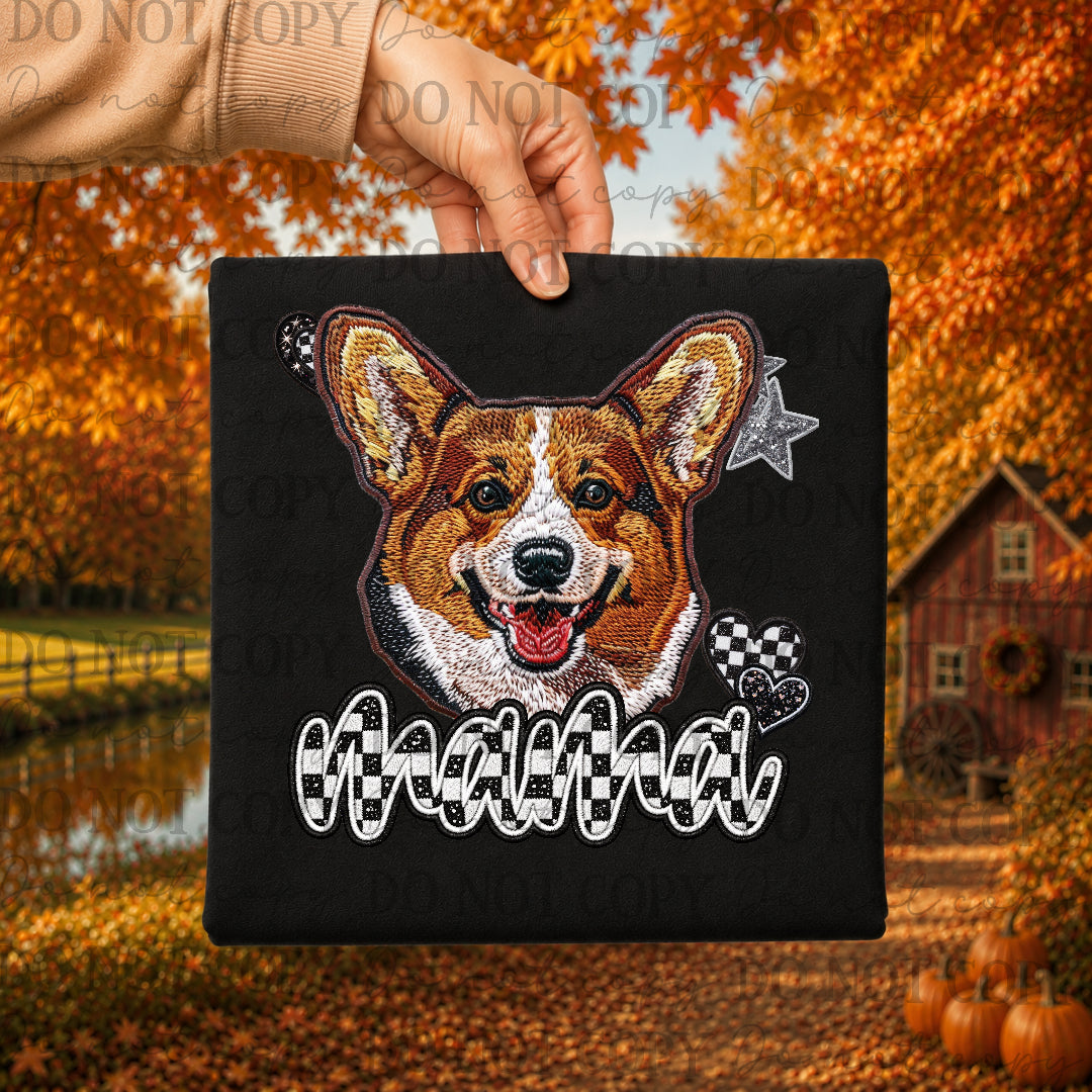 Corgi dog mama with checkered and stars (DKDBK) DTF Transfer