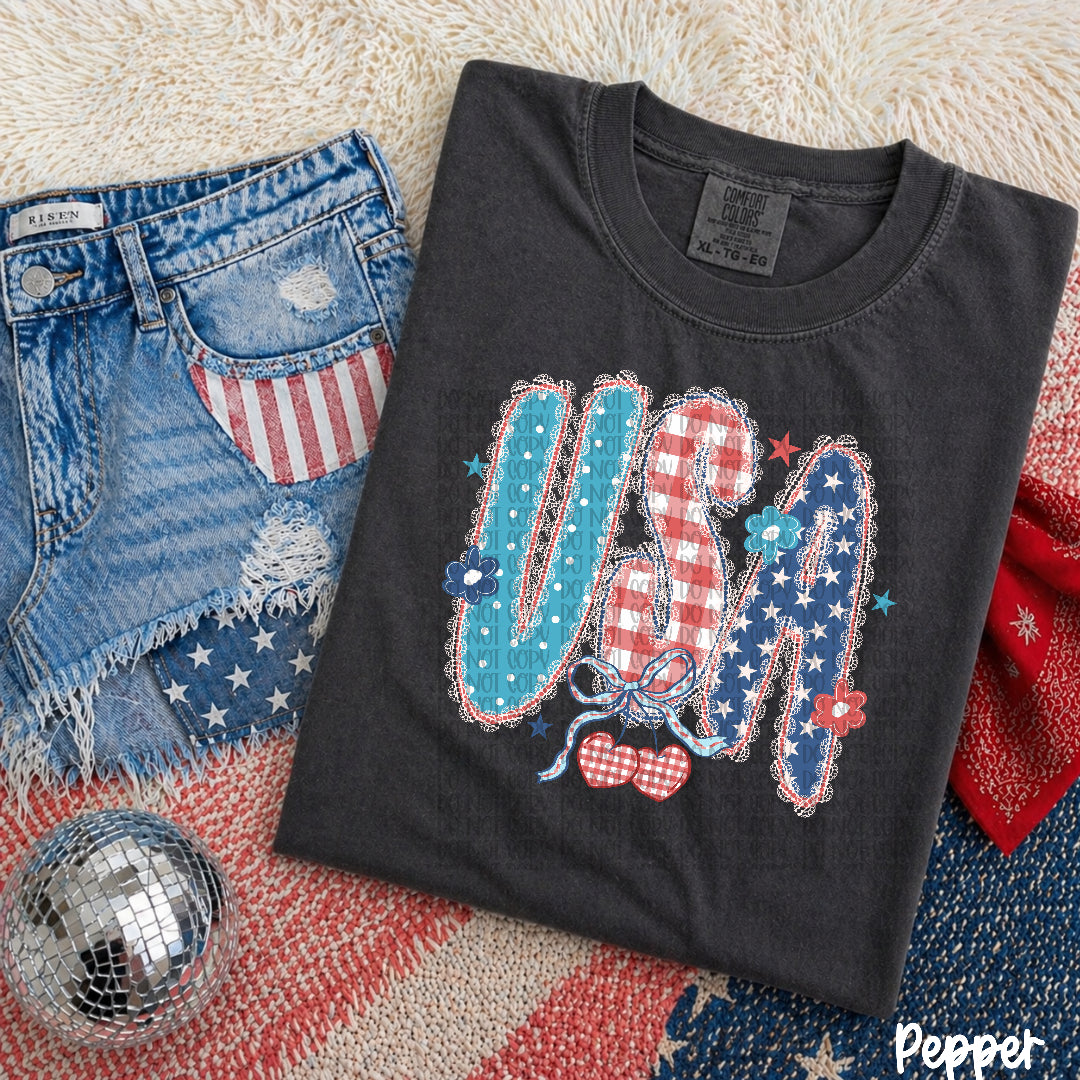USA faux lace outline (Scarlow) DTF Transfer
