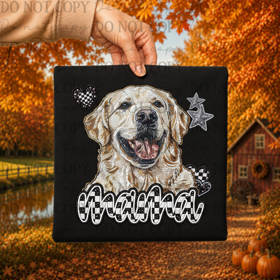 English cream Golden retriever dog mama with checkered and stars (DKDBK) DTF Transfer