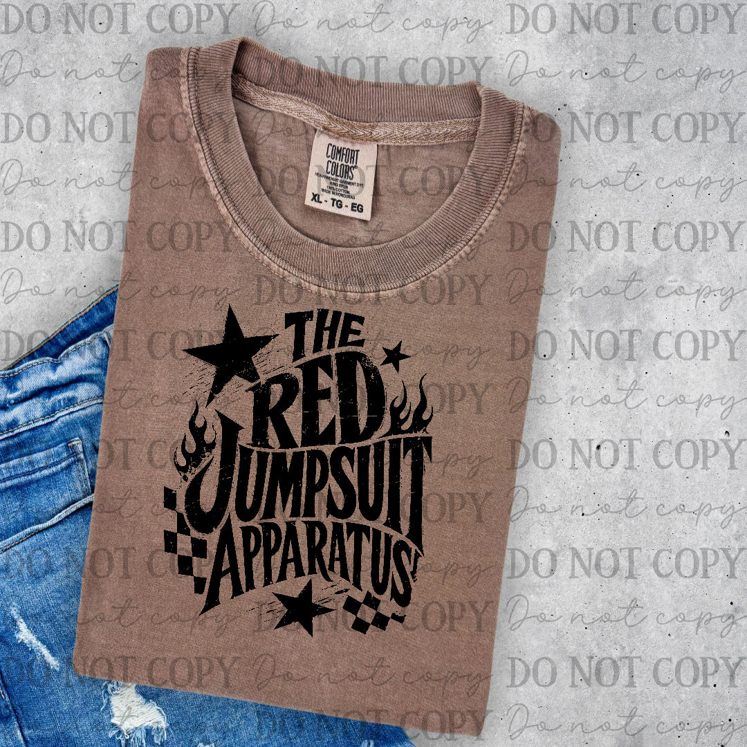 The red jumpsuit apparatus - checkered back ground (Lyttle) DTF Transfer
