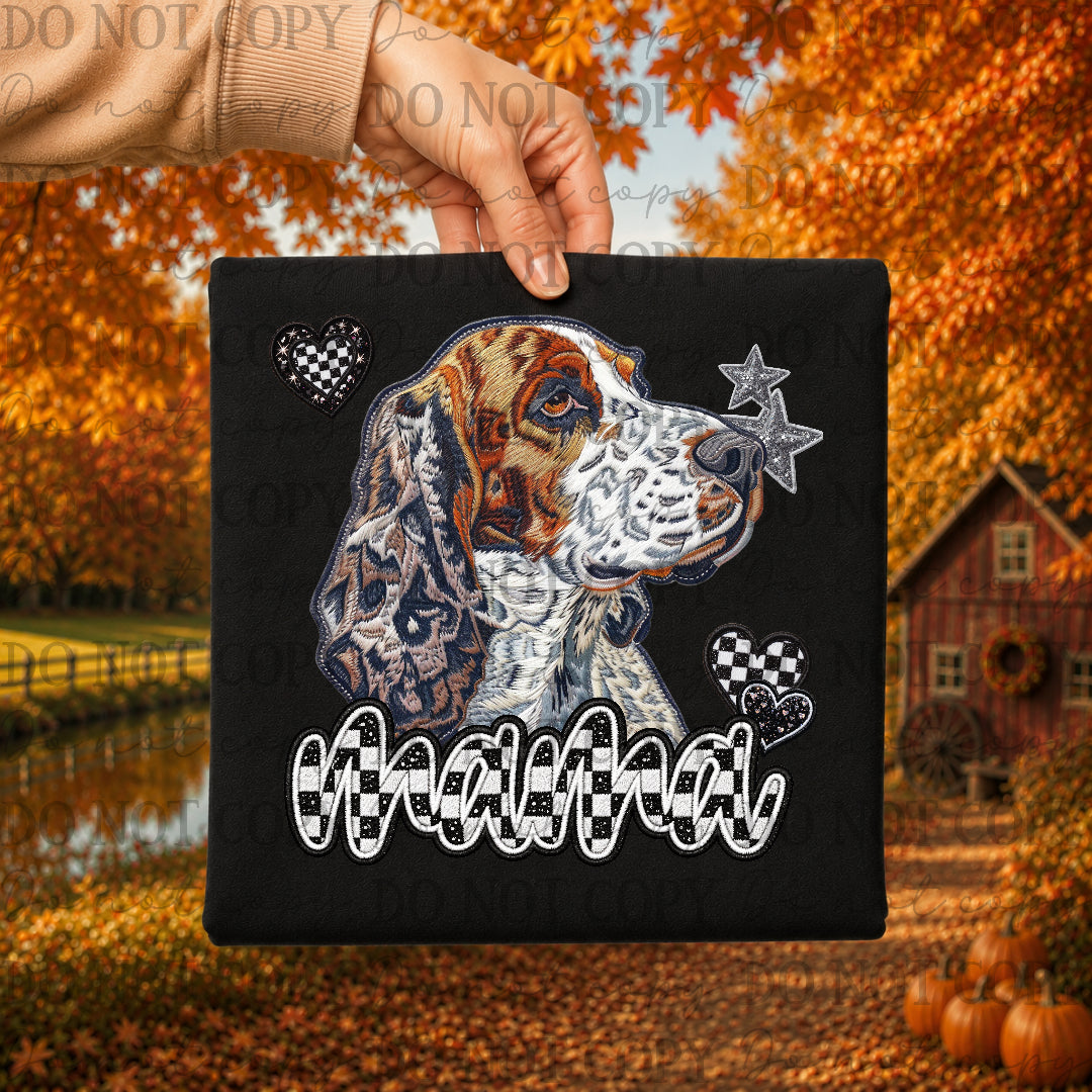 English Setter retriever dog mama with checkered and stars (DKDBK) DTF Transfer (Copy)