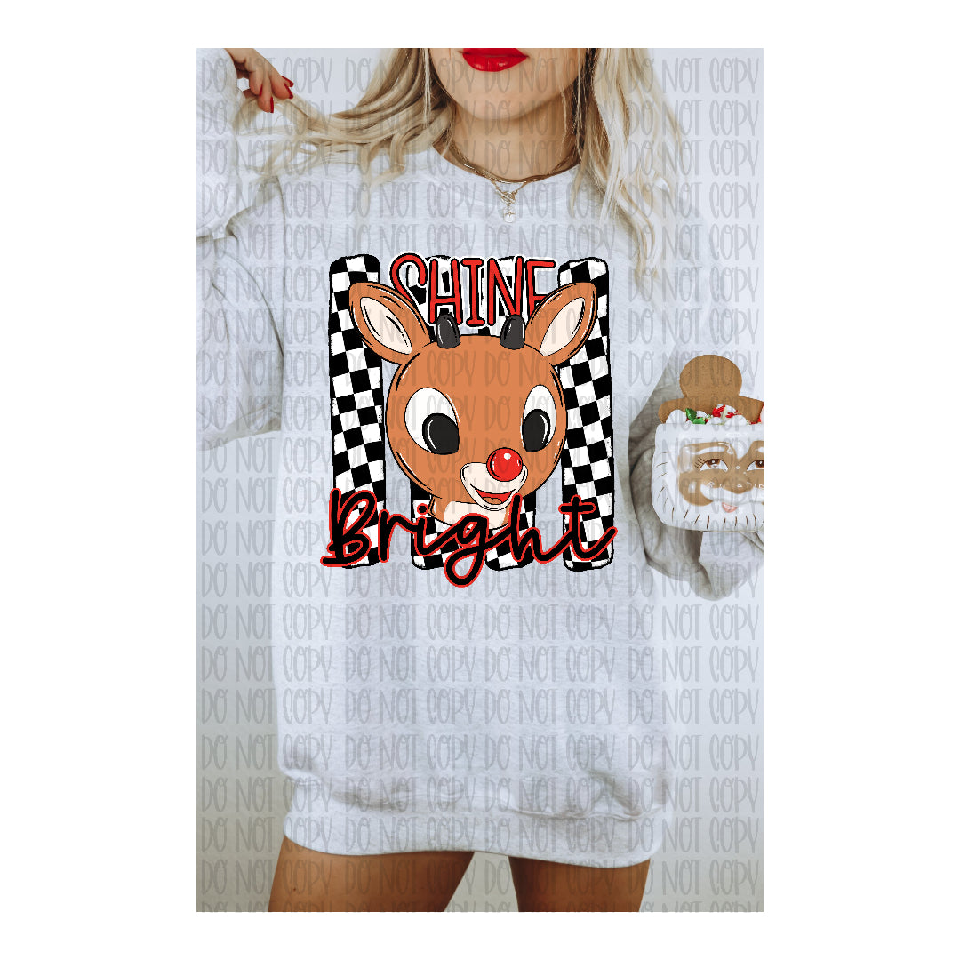 Shine bright.. reindeer with checkered back ground (CST) DTF Transfer