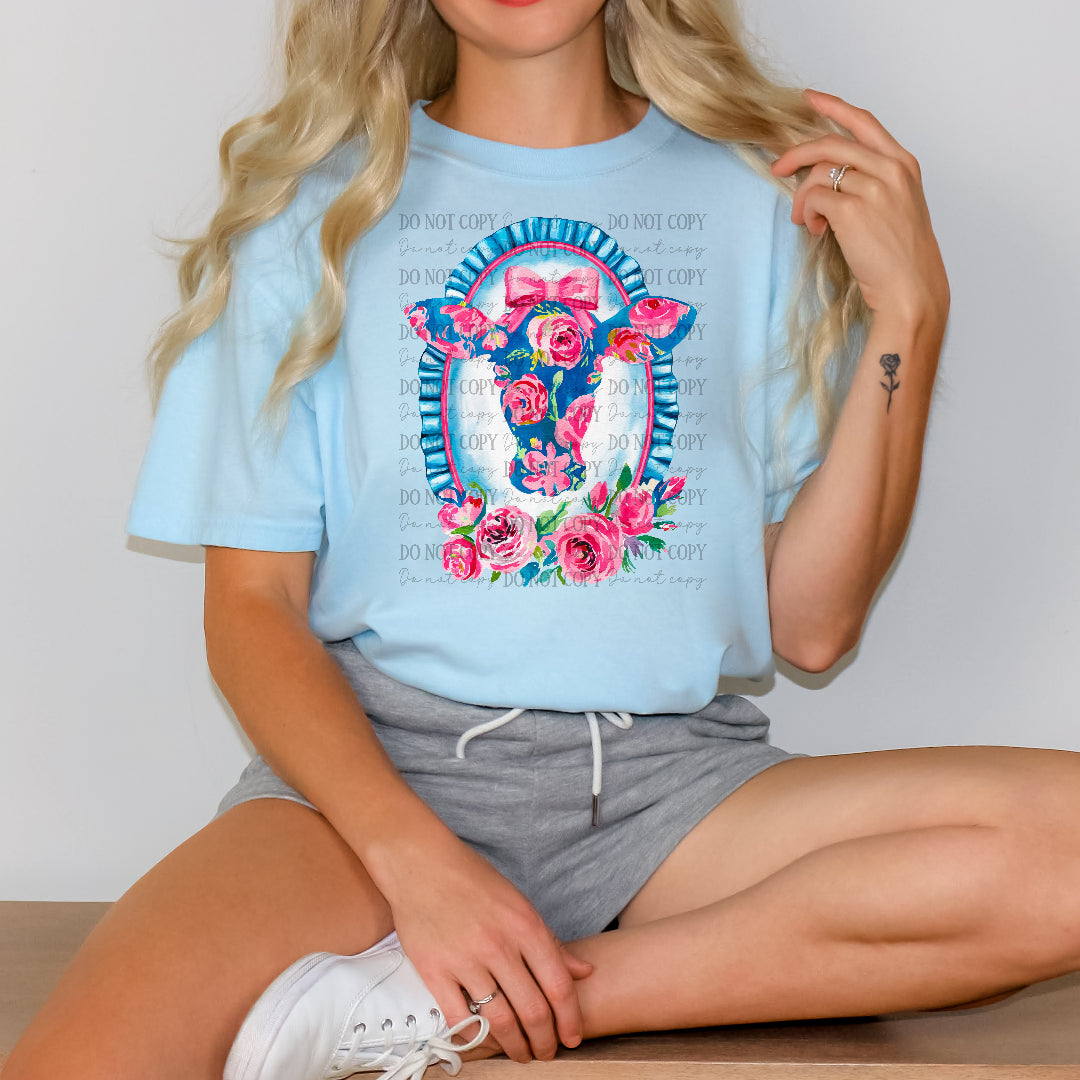Floral filled cow head frame (SCG) DTF Transfer