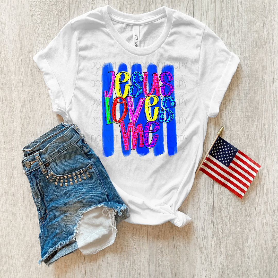 Jesus loves me blue stripes (Texasgal) DTF Transfer