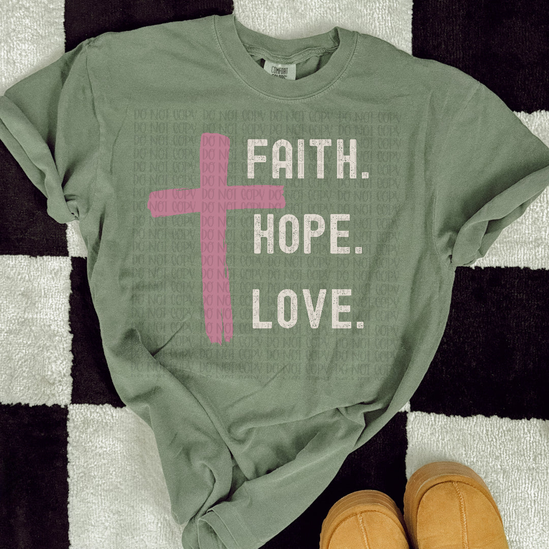 Faith Hope Love pink cross (c's) DTF Transfer