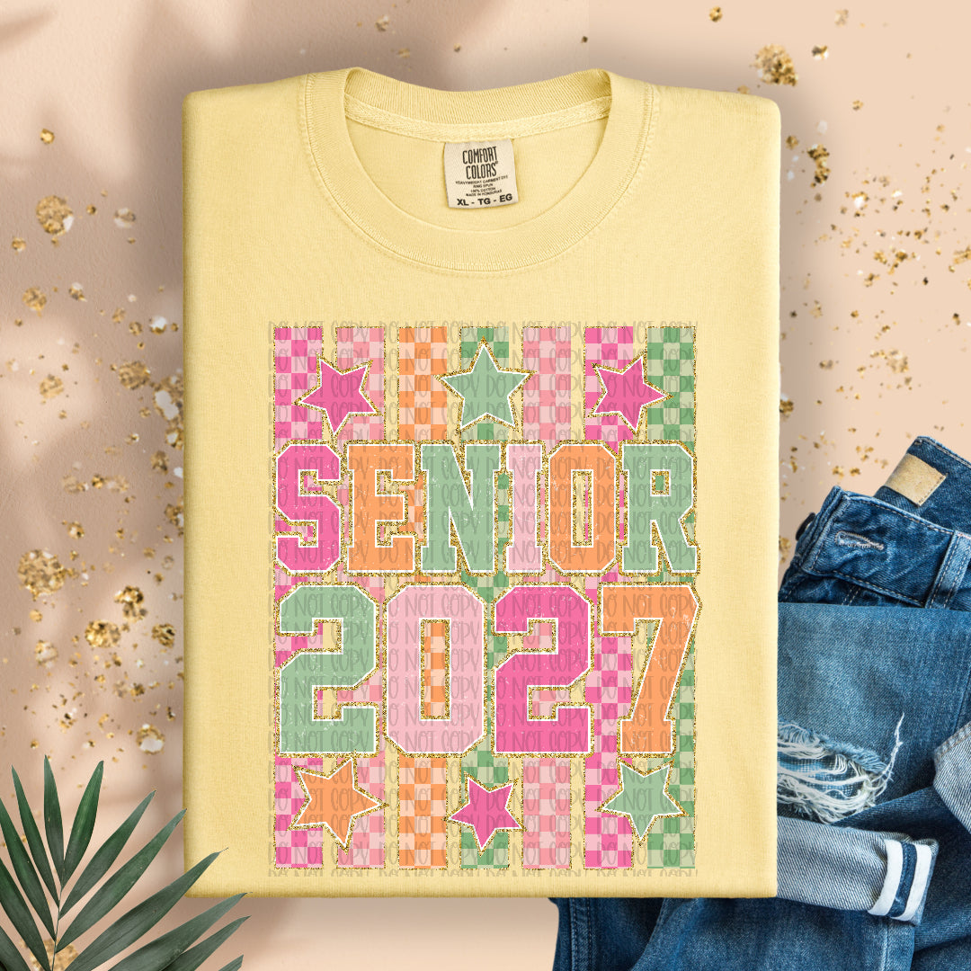 Senior 2027 faux glitter outlined stripes (UAC) DTF Transfer