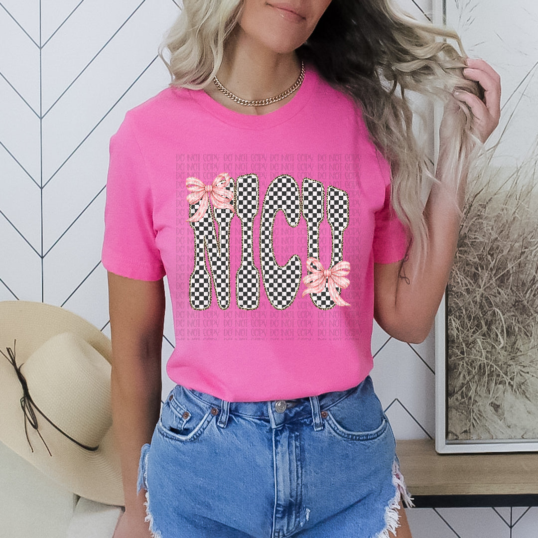 NICU checkered with bow DTF transfer