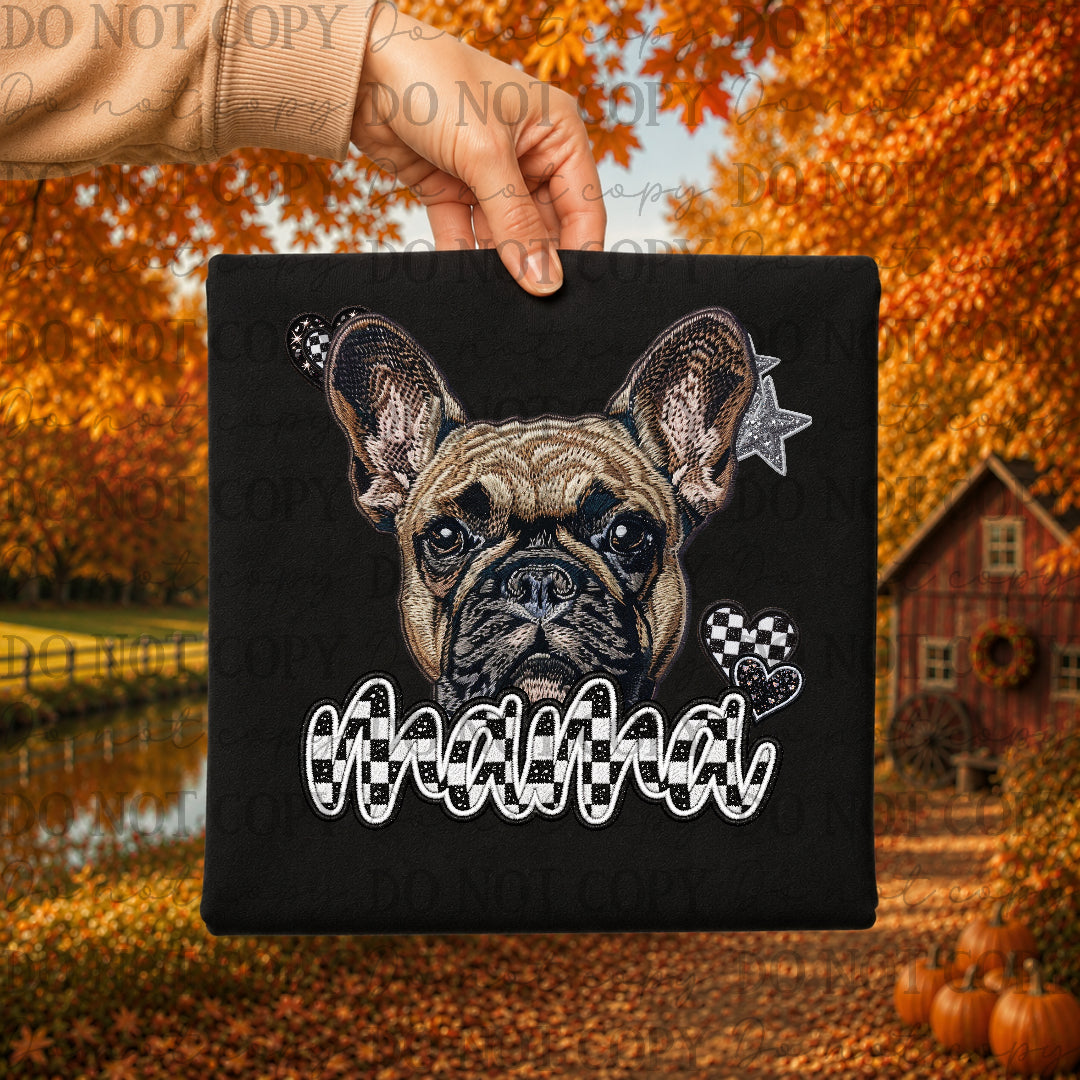 French bull dog mama with checkered and stars (DKDBK) DTF Transfer