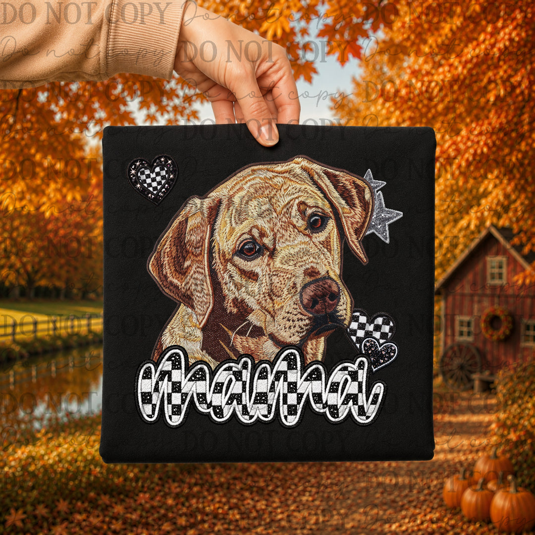 Golden Lab dog mama with checkered and stars (DKDBK) DTF Transfer