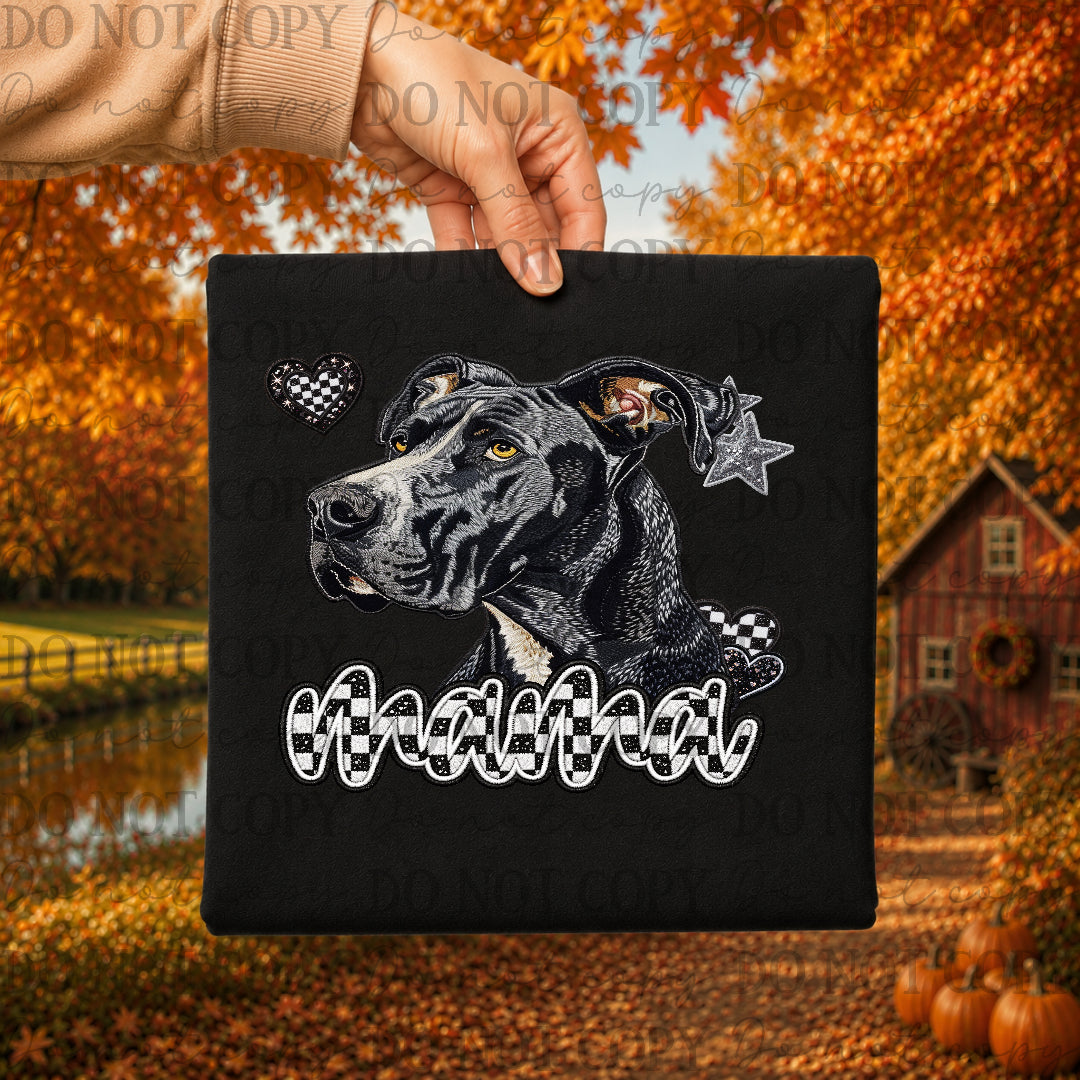 Black great dane dog mama with checkered and stars (DKDBK) DTF Transfer