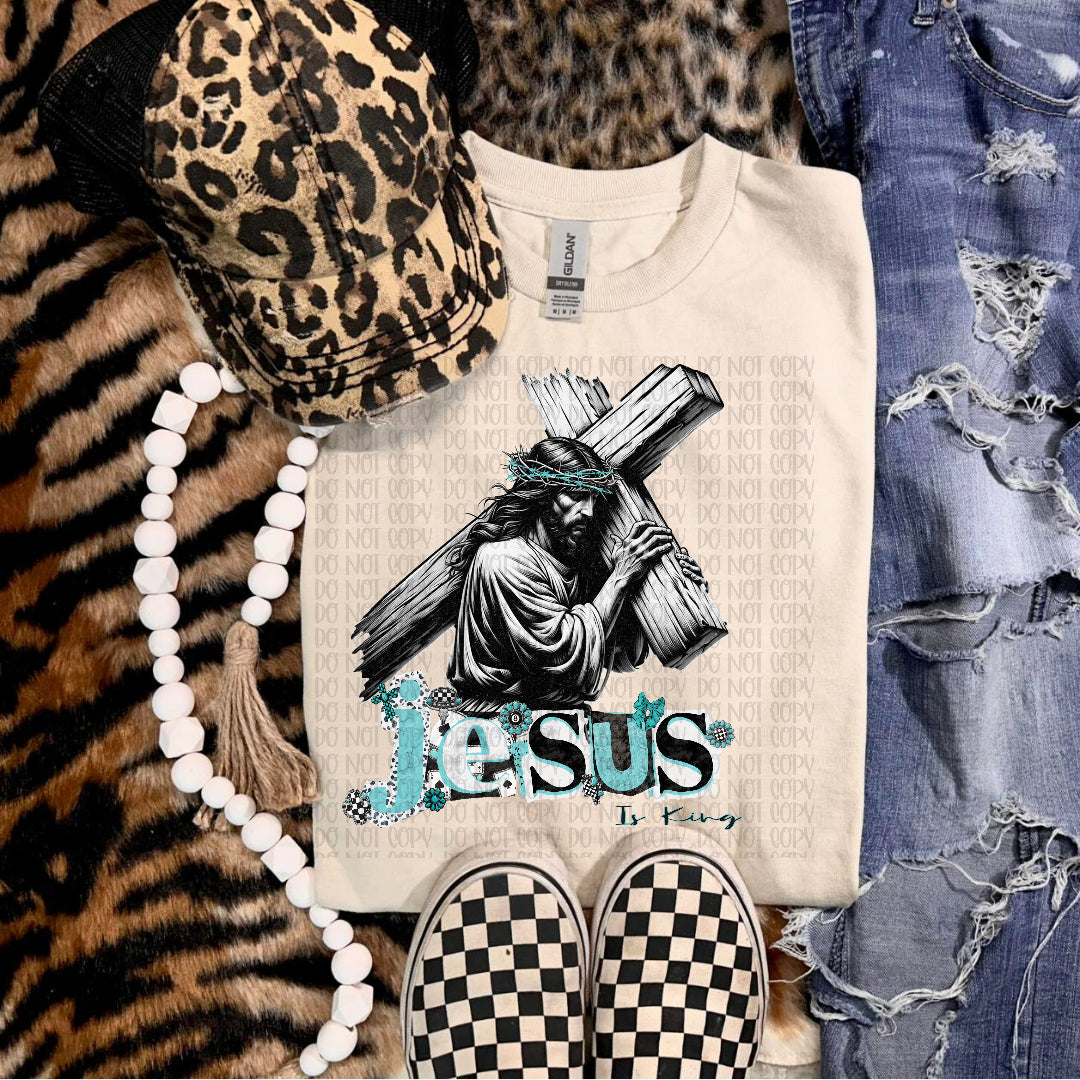 Jesus is king blue font (c's) DTF Transfer