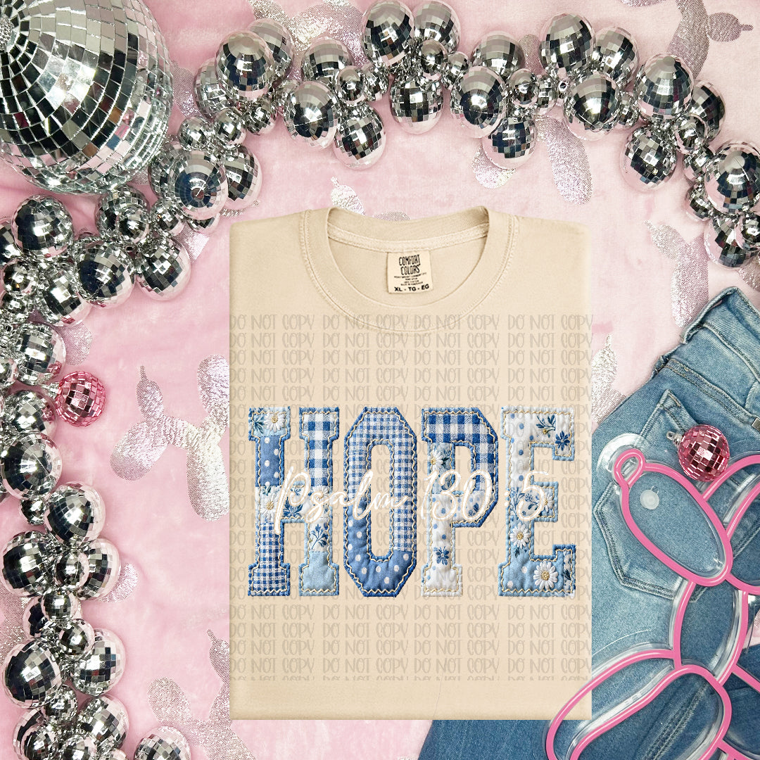 Hope blue patchwork DTF transfer