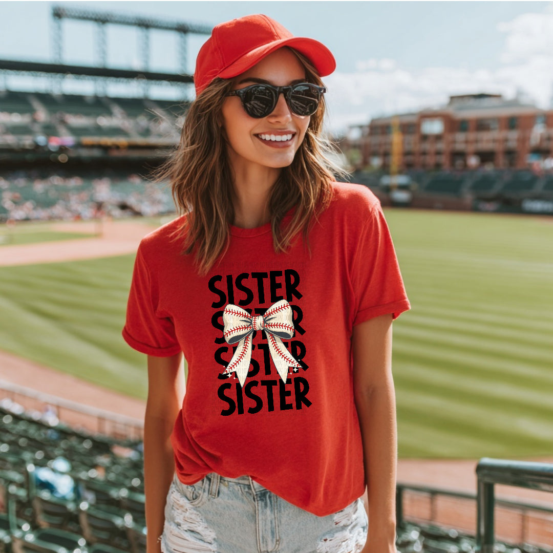 Baseball sister stacked with baseball bow (Wildflower) DTF Transfer